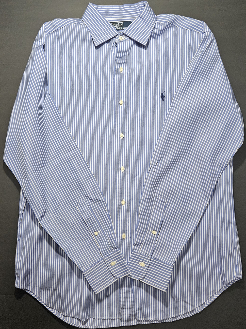 Polo Ralph Lauren Blue White Striped Long Sleeve Dress Shirt